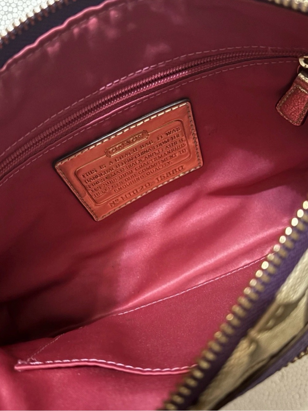 Coach Khaki Signature Canvas Shoulder Bag with Purple Accents - Picture 2 of 10